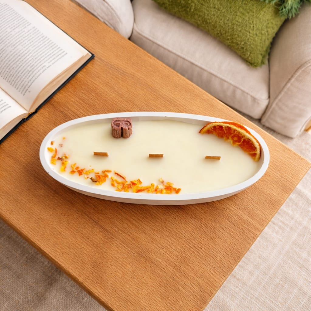 Vela centro de mesa de canela y naranja
